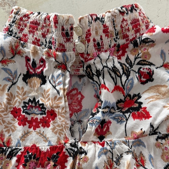 Loft Boho Floral Smocked Yoke Blouse in Cream, Red & Black - Large - Picture 8 of 10